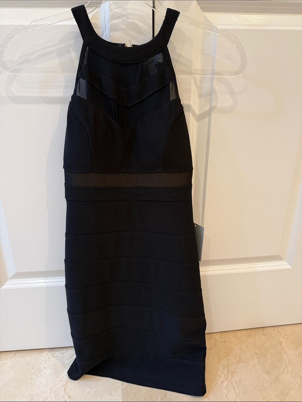 Nordstrom Black Sleeveless Mesh-Inset Midi Dress